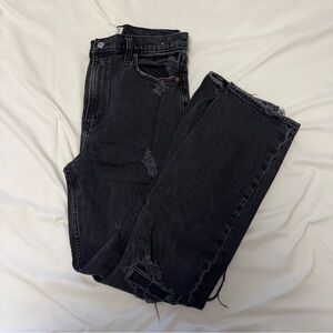 Abercrombie & Fitch 90’s Ultra High Rise black distressed jeans.